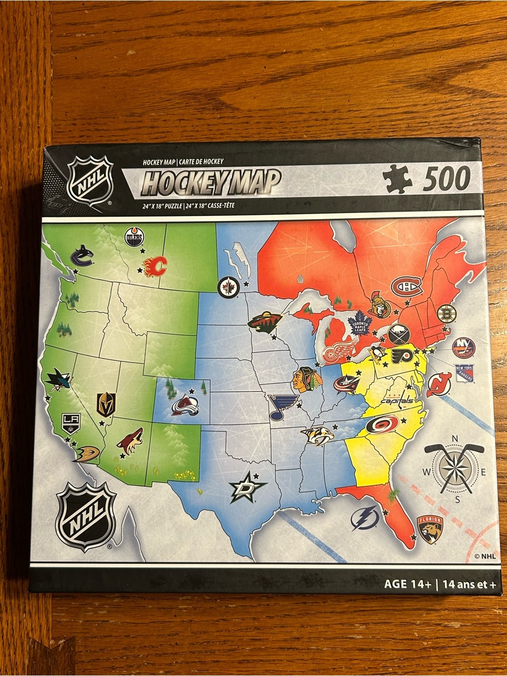 NHL Hockey Map Puzzle - Red, Green, Blue, Yellow